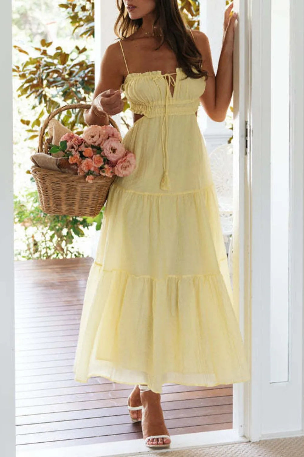 Cutout Square Neck Midi Cami Dress
