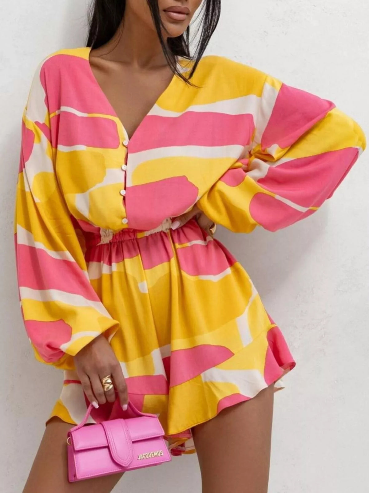 Floral V-Neck Long Sleeve Romper