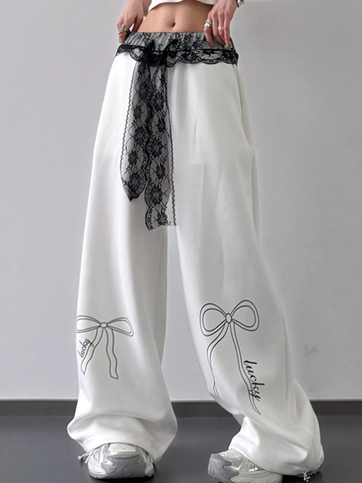 Lace Belt Wide Leg Pants