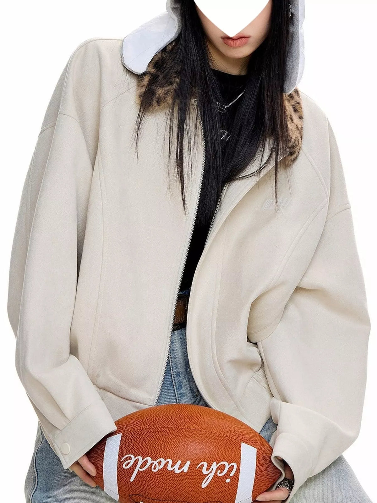 Faux Fur Collar Zip-Up Jacket