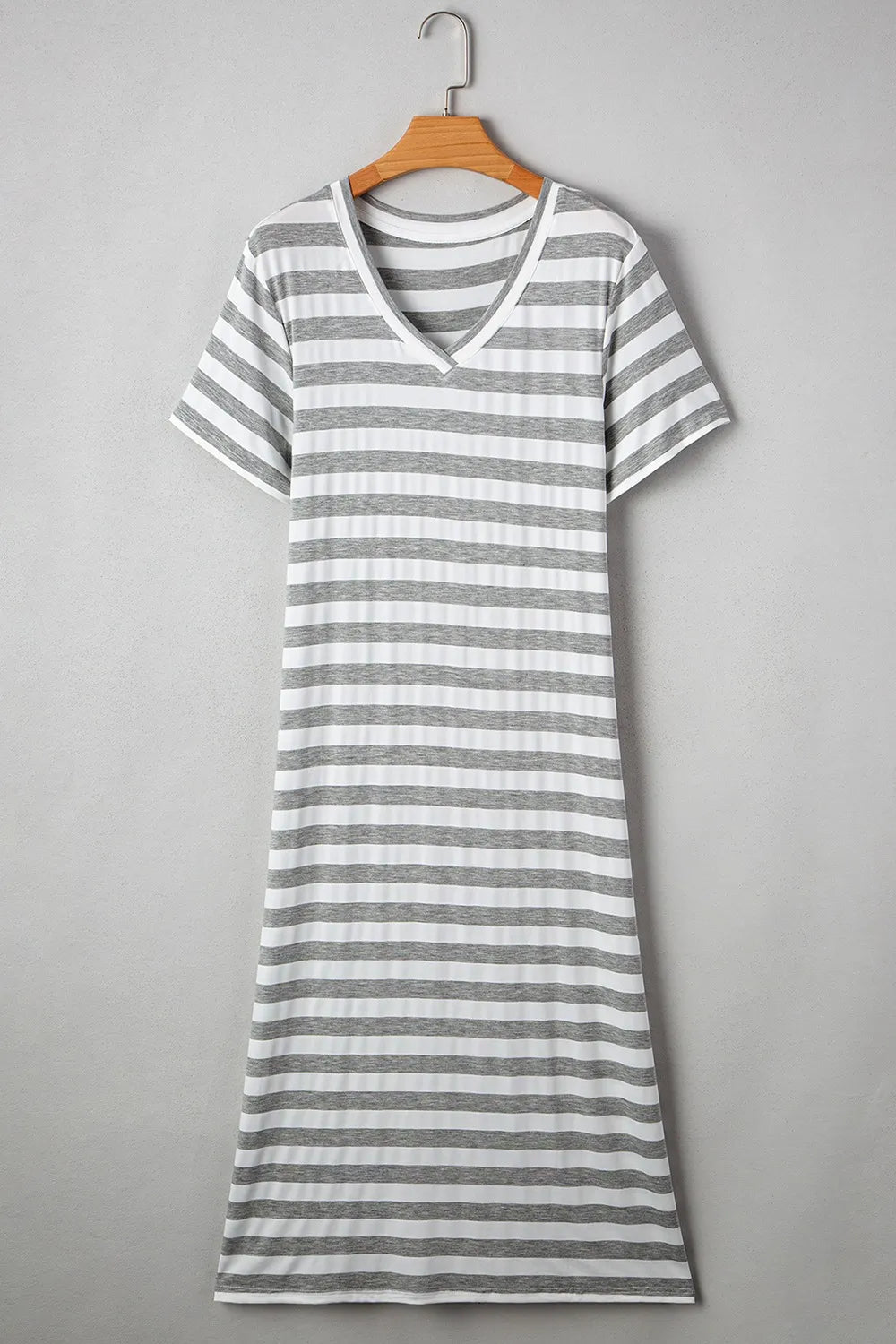 Striped V-Neck Midi T-Shirt Dress
