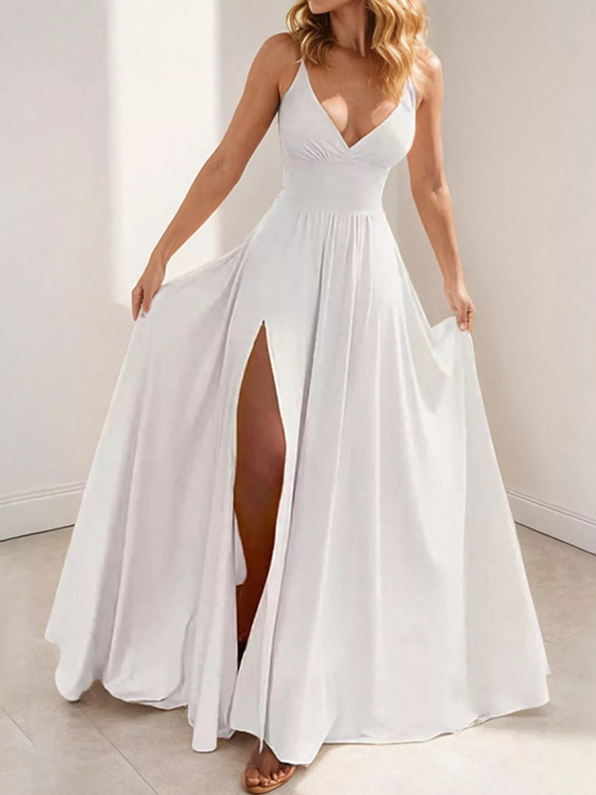Sleeveless High-Slit Flowy Maxi Dress