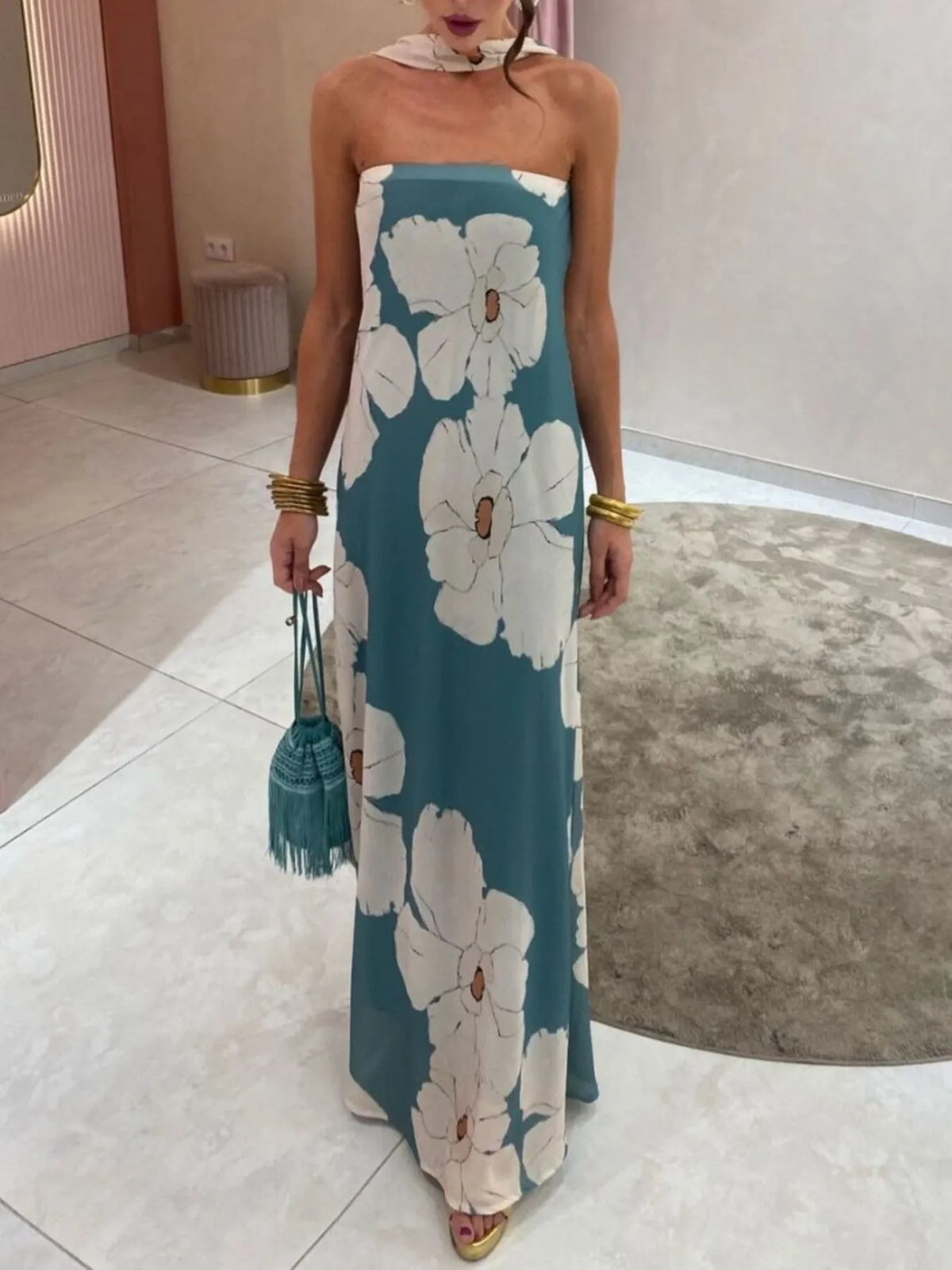 Printed Tube Maxi Dress