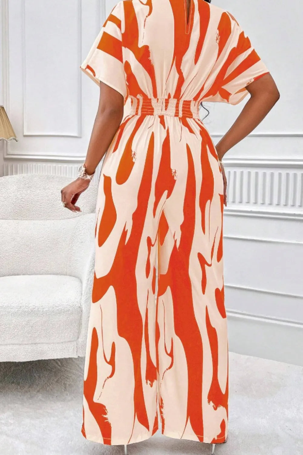 Printed V-Neck Wide Leg Jumpsuit