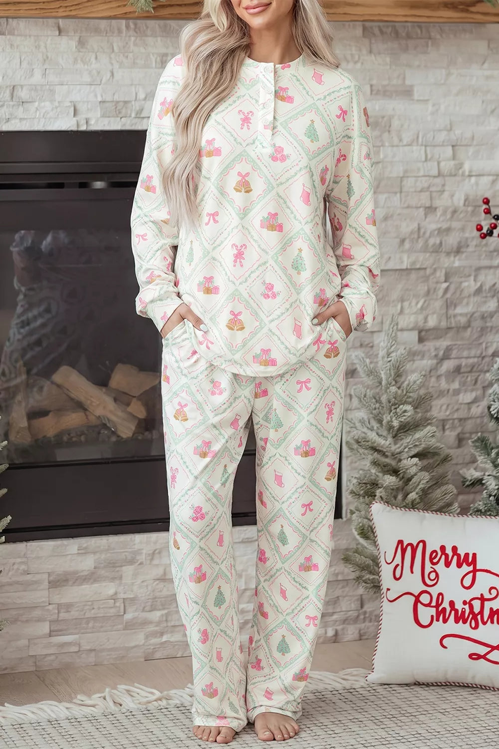 Patchwork Shift Top and Pants Lounge Set in White