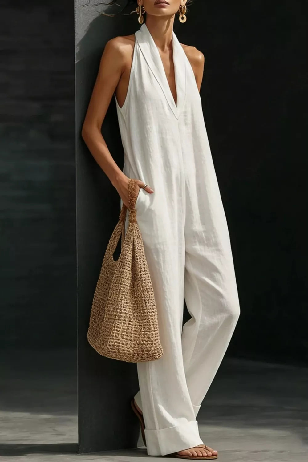 Sleeveless Wide Leg Jumpsuit with Pockets