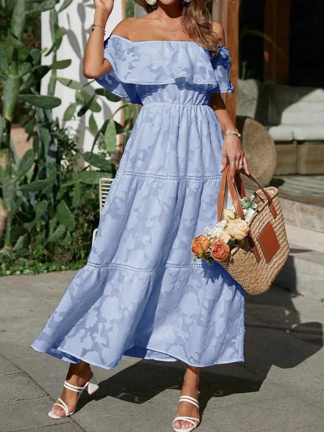 Ruched Off-Shoulder Midi Dress by Golden Gueen