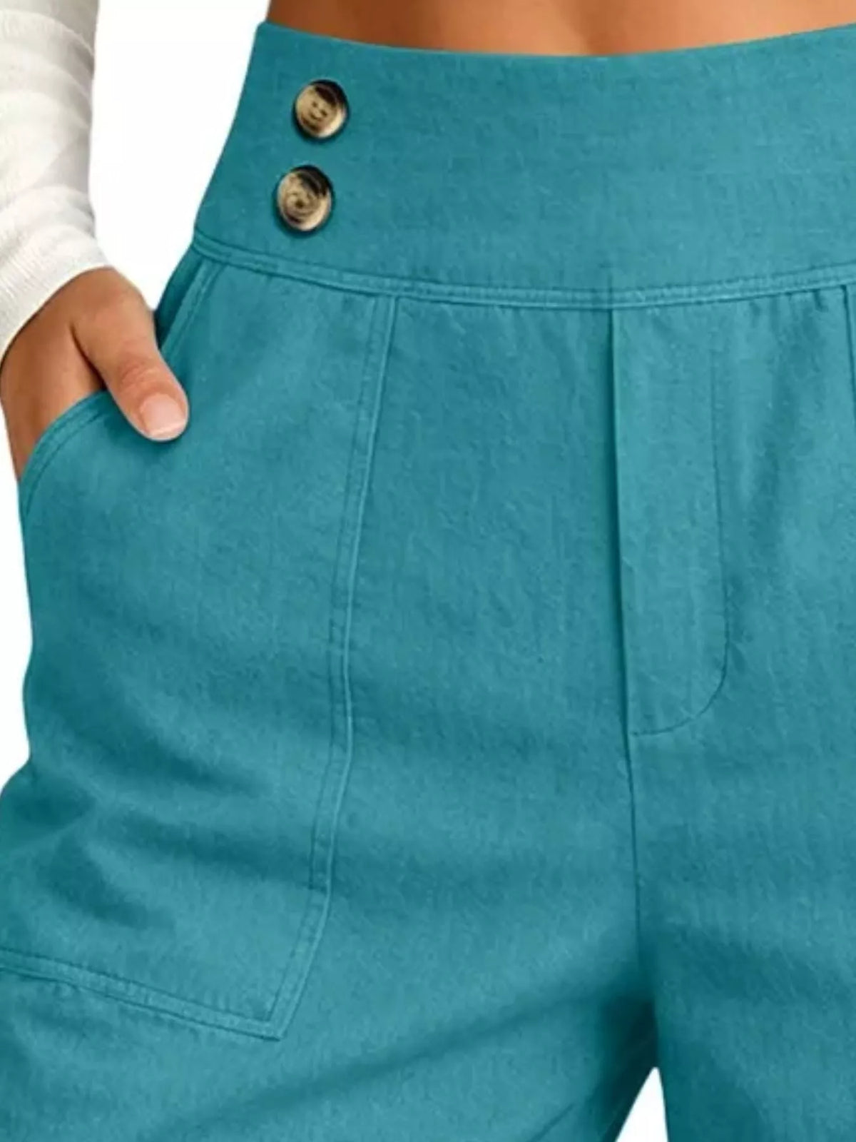 High-Waisted Button-Detail Cropped Pants