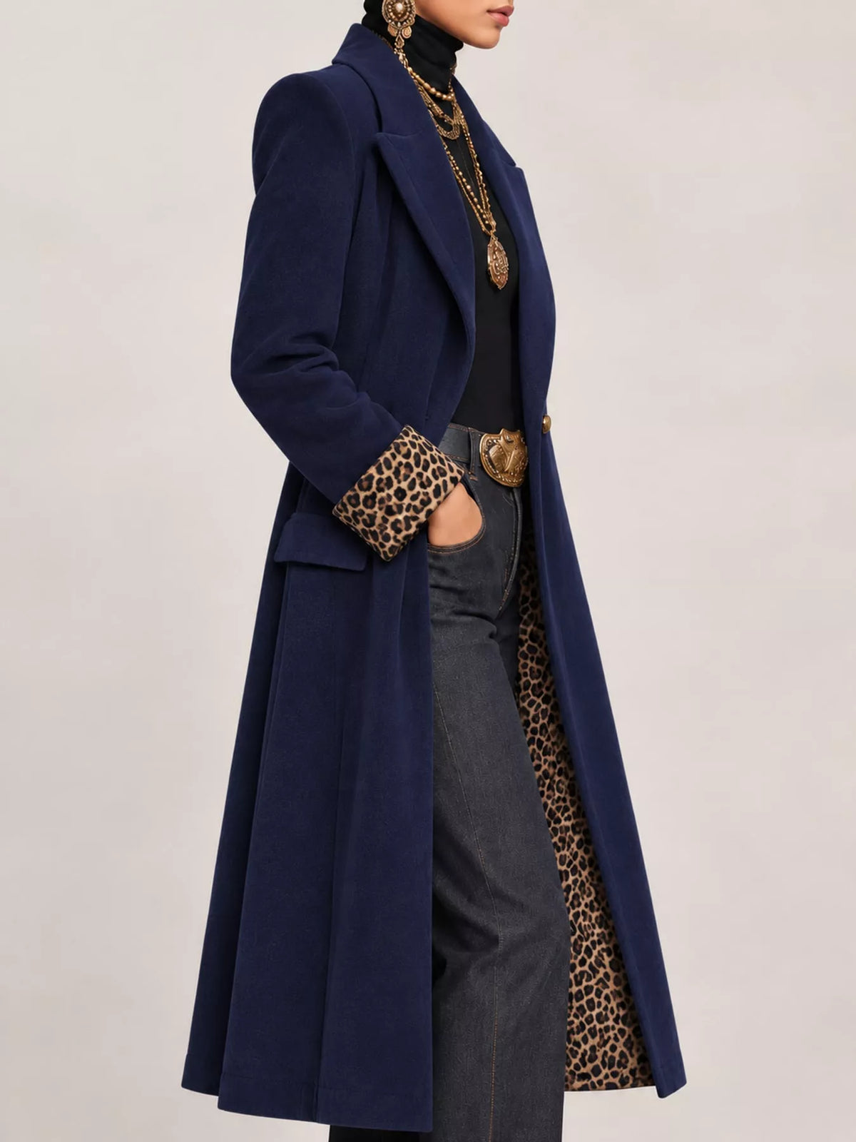 Button-Up Longline Coat with Pockets