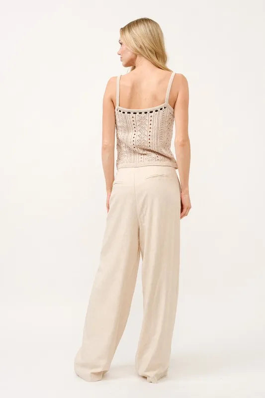 And The Why High-Rise Wide Leg Linen Pants in Oatmeal