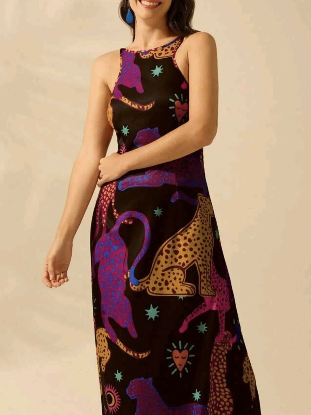 Printed Sleeveless Maxi Dress with Tie Detail by Rosaline