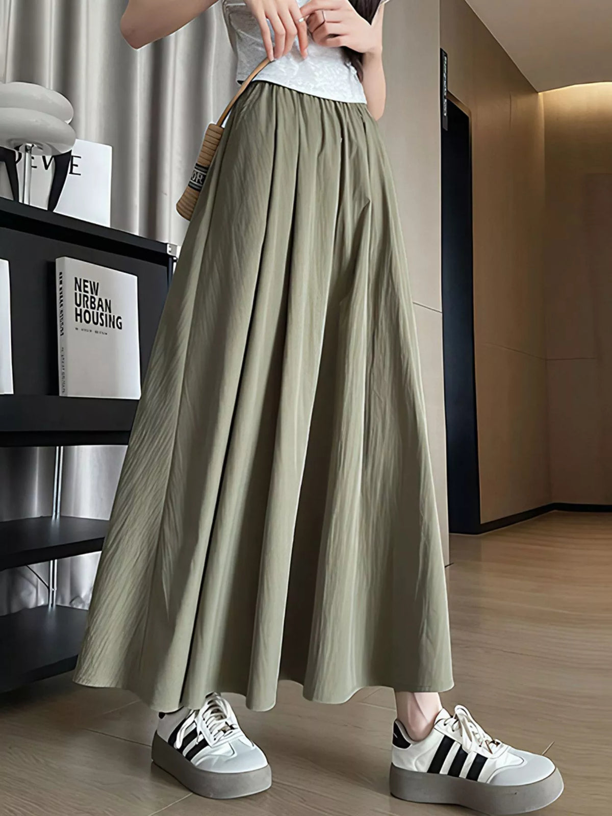 Flowy A-Line Maxi Skirt in Sage