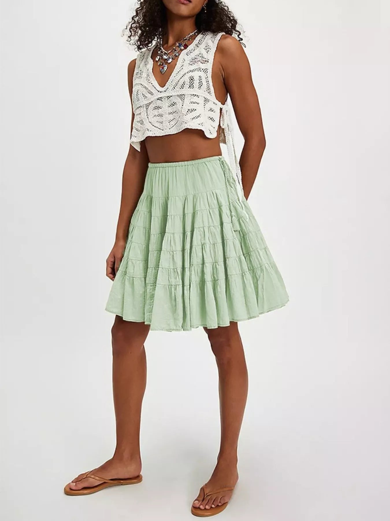 Tiered Drawstring Mini Skirt