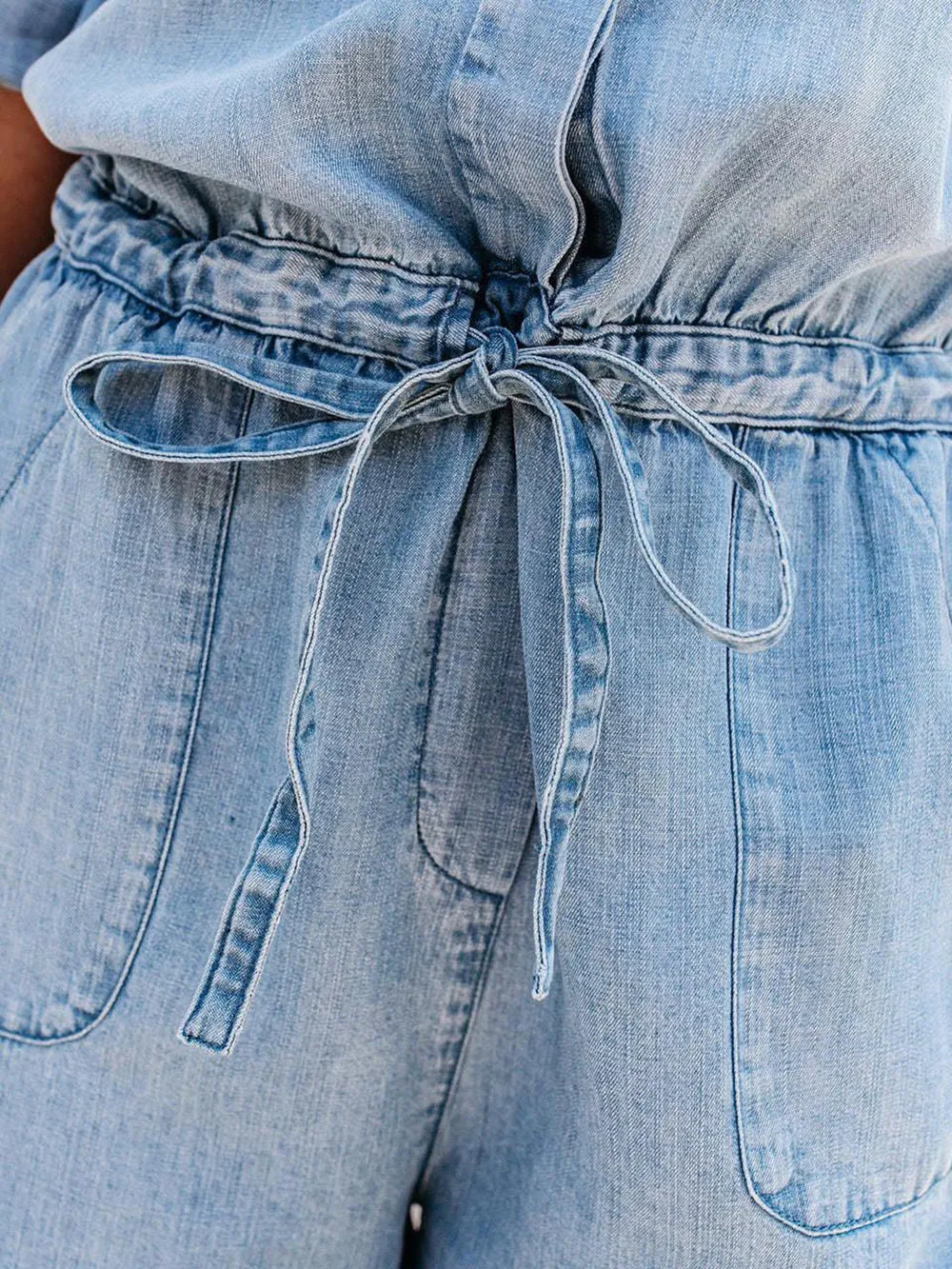 Light Denim Half-Button Romper