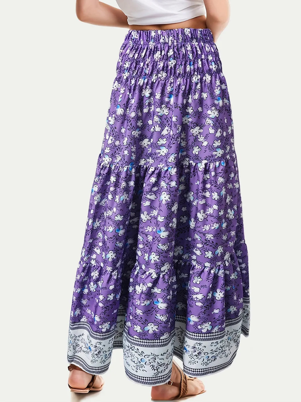 Tiered Printed Elastic-Waist Skirt