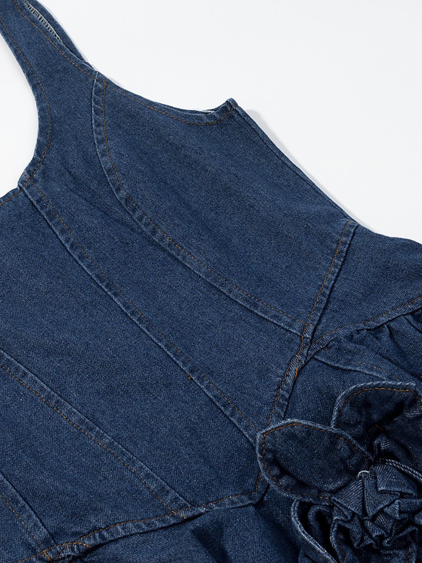 Floral Ruffle Layered Denim Dress in Medium