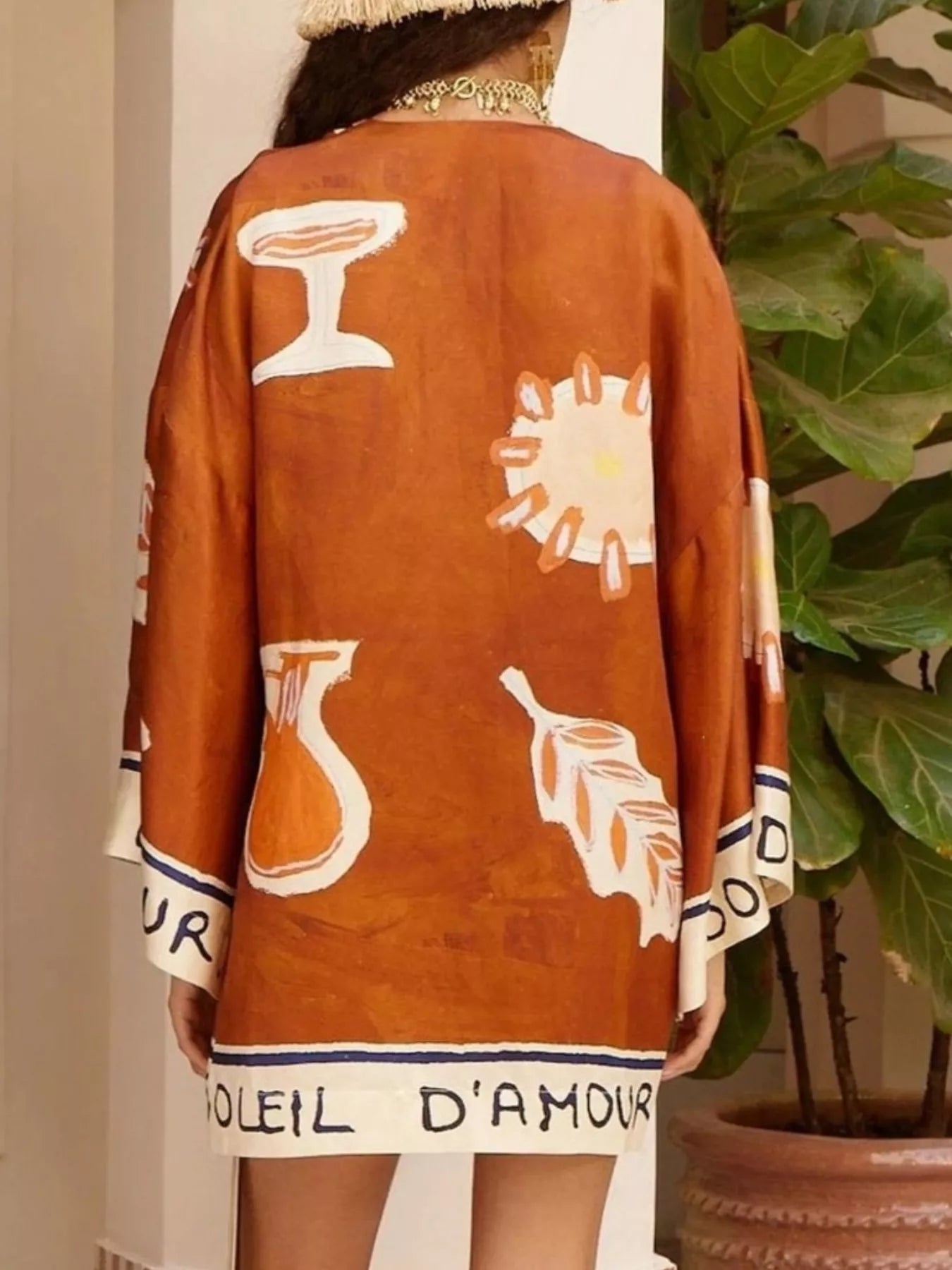 Wrap Mini Dress with Contrast Trim in Ochre