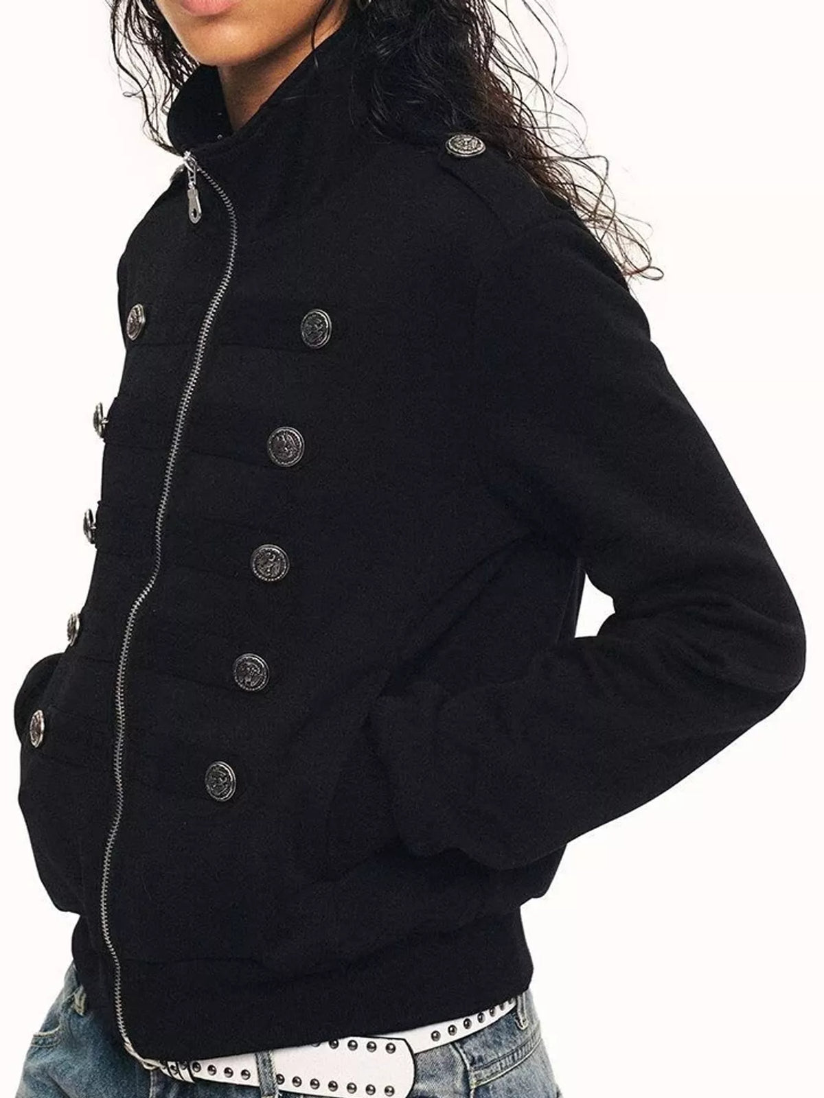 Double-Breasted Zip-Up Jacket