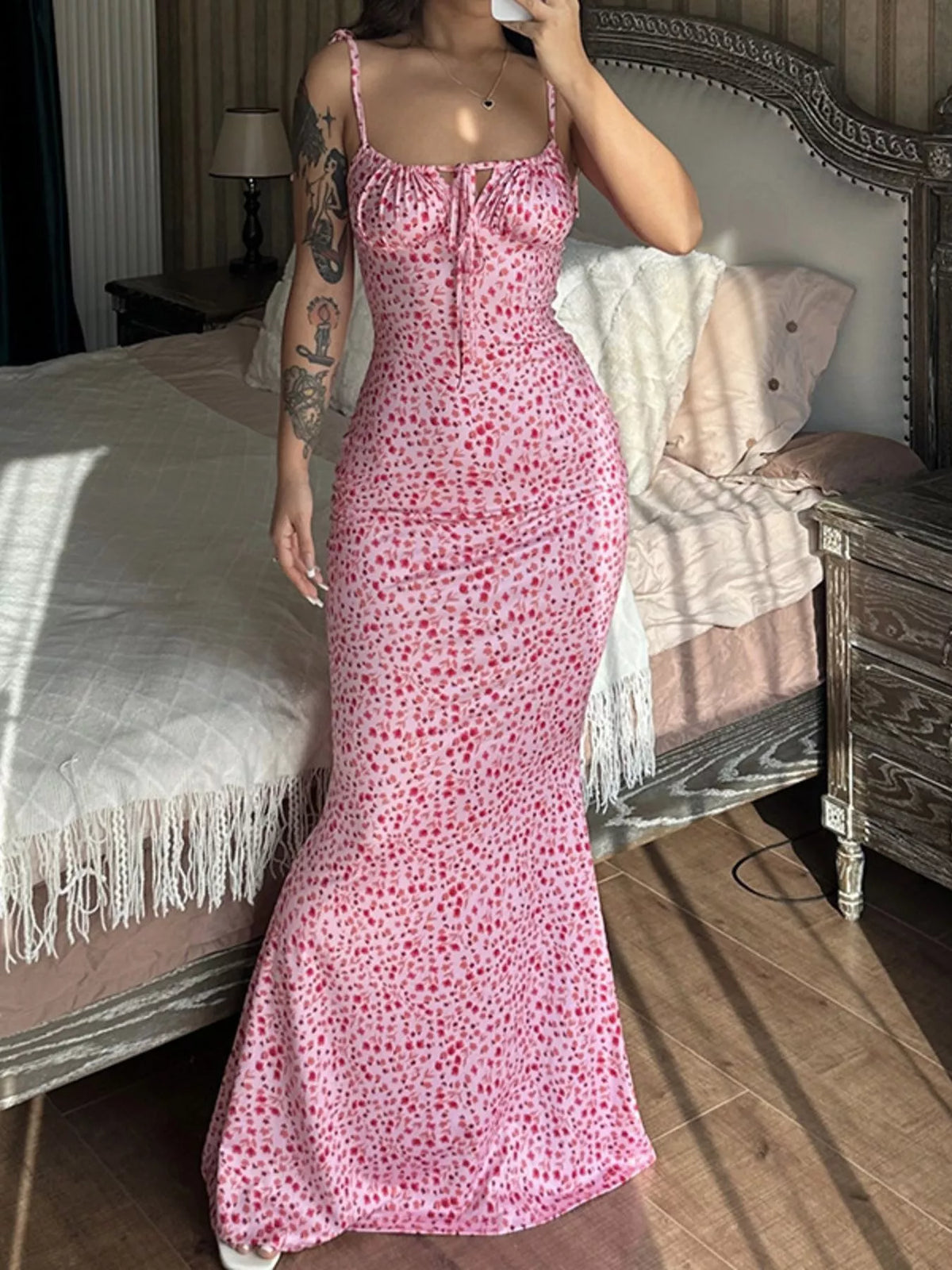 Floral Tie-Strap Bodycon Maxi Dress by Calliope