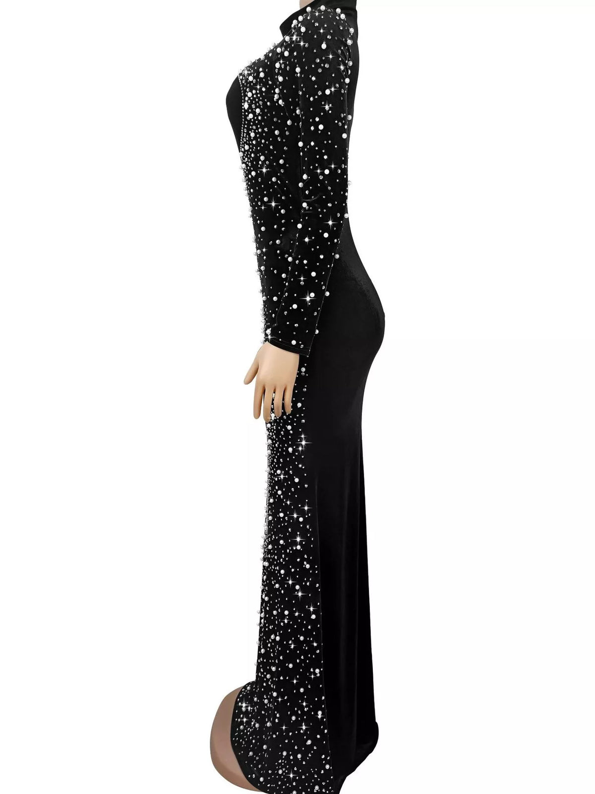 Rhinestone Velvet Mermaid Maxi Dress