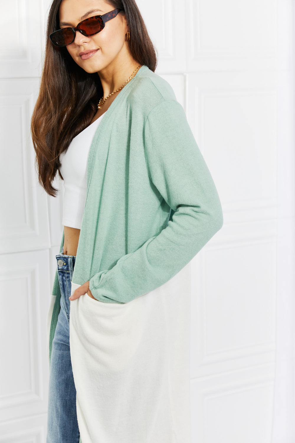 Culture Code Color-Block Duster Cardigan in Light Green