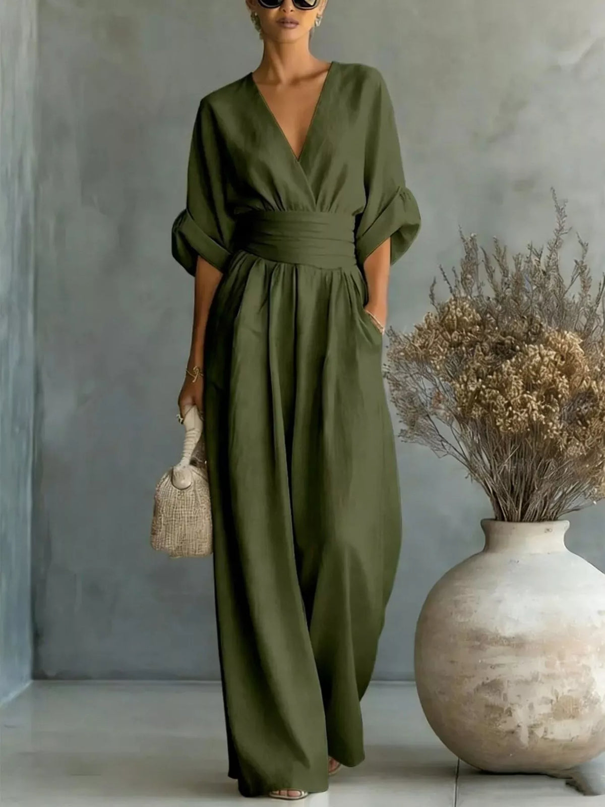 Half Sleeve Wide-Leg Jumpsuit
