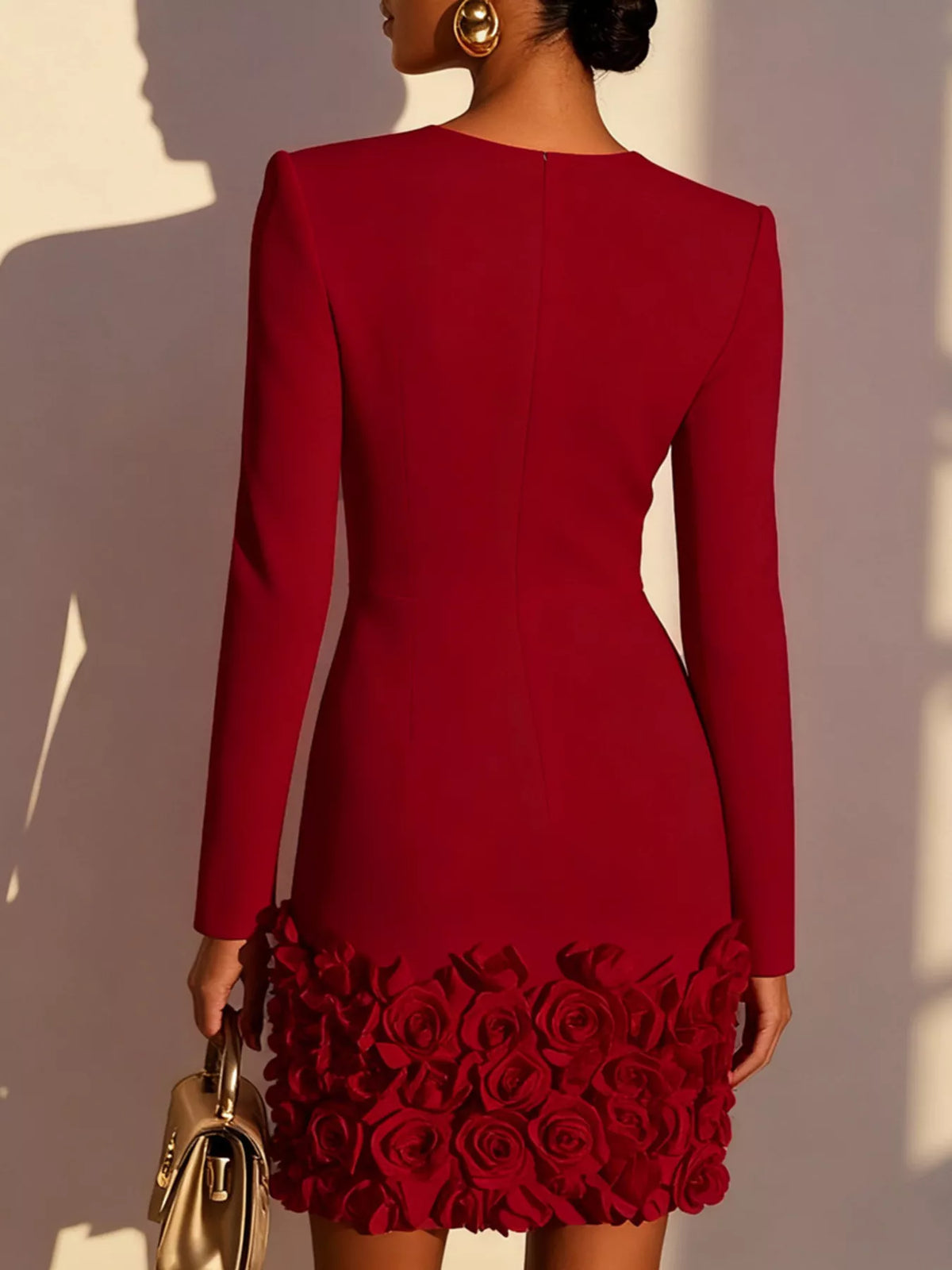 V-Neck Rose Embellished Dress