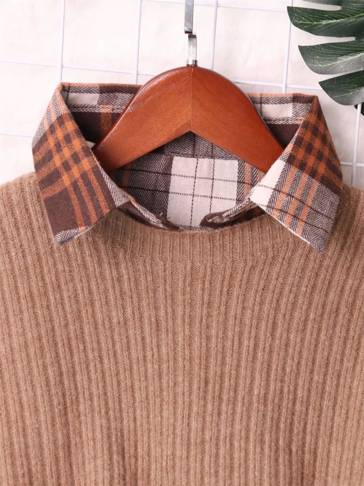 Plaid Long Sleeve Belted Sweater Dress