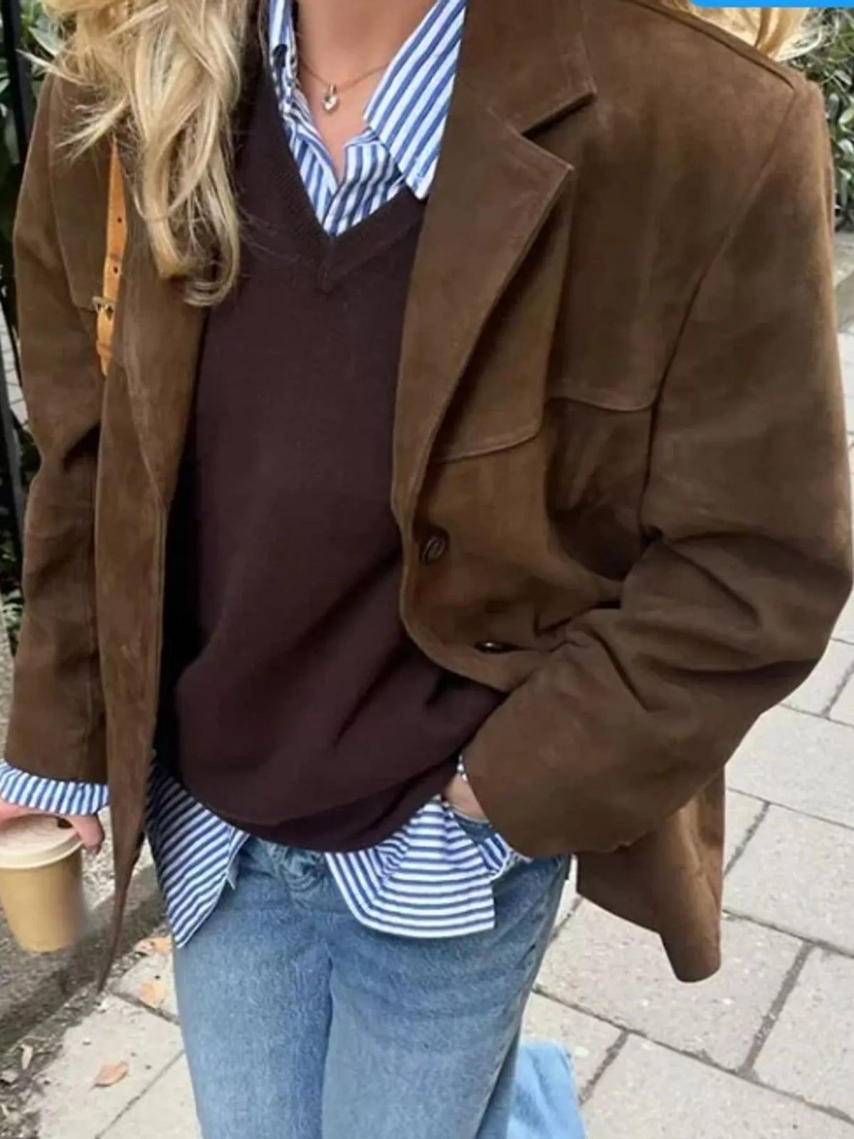Lapel Collar Button-Up Blazer