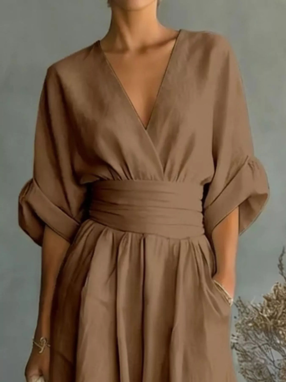 Ruched Half Sleeve Wide-Leg Jumpsuit