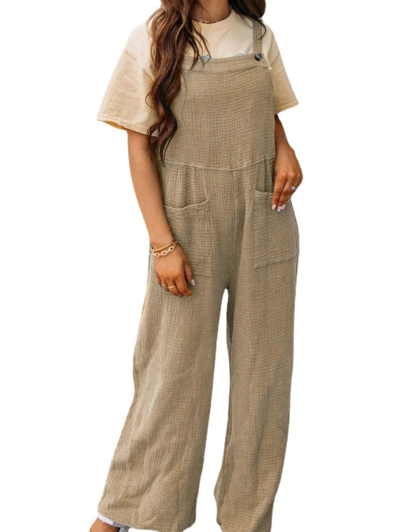 Textured Wide Leg Overalls