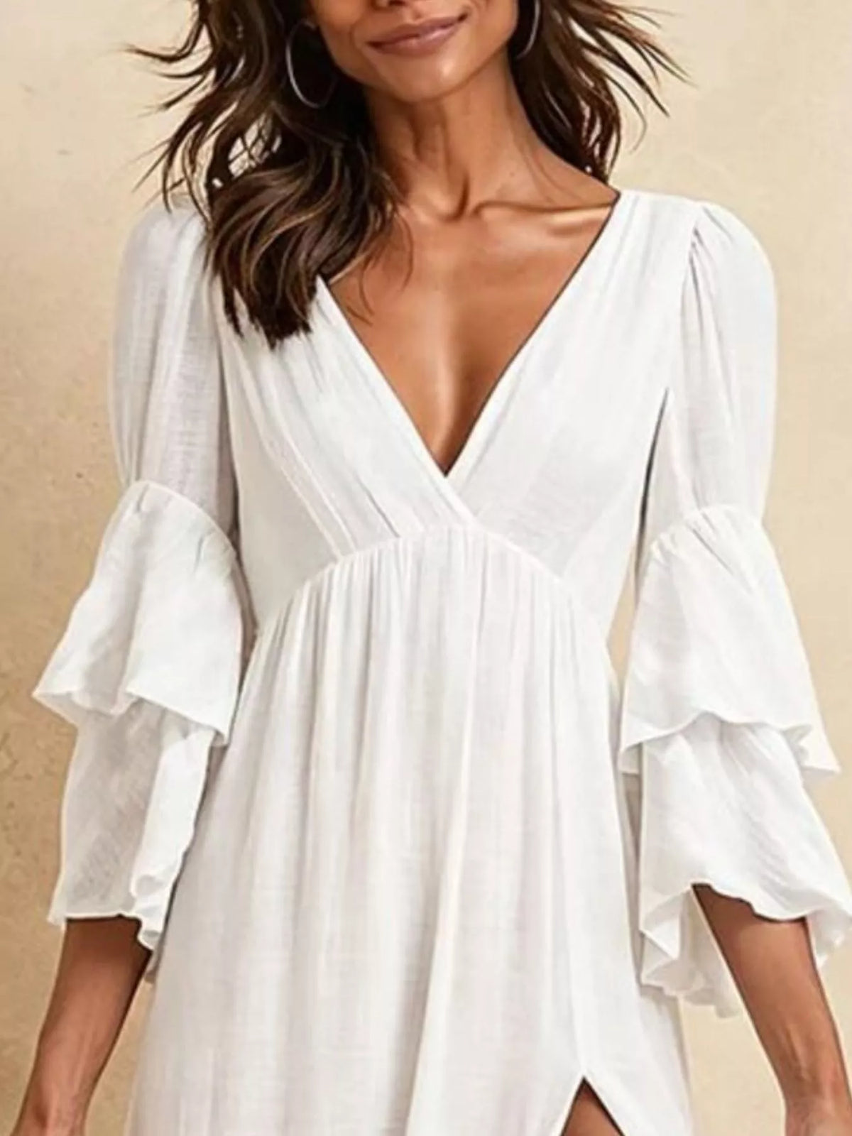 Tiered Ruffle Sleeve High-Slit Maxi Dress