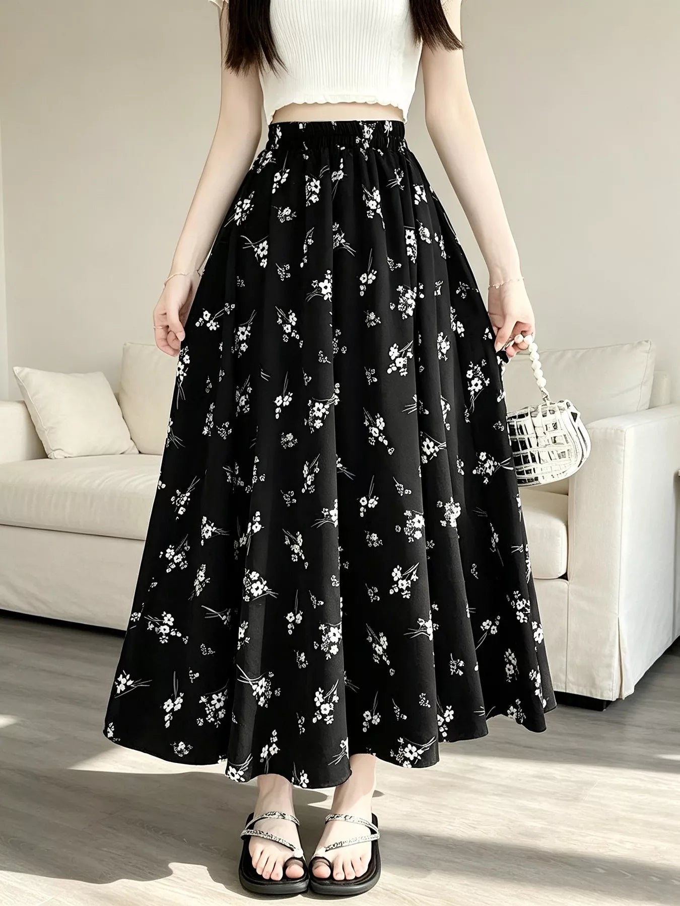 Floral Print A-Line Skirt