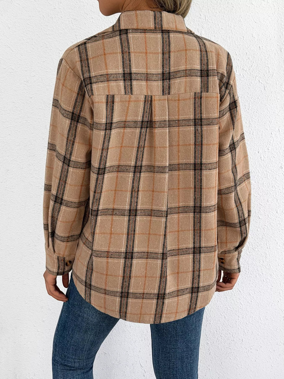 Plaid Button-Down Shacket by Clise