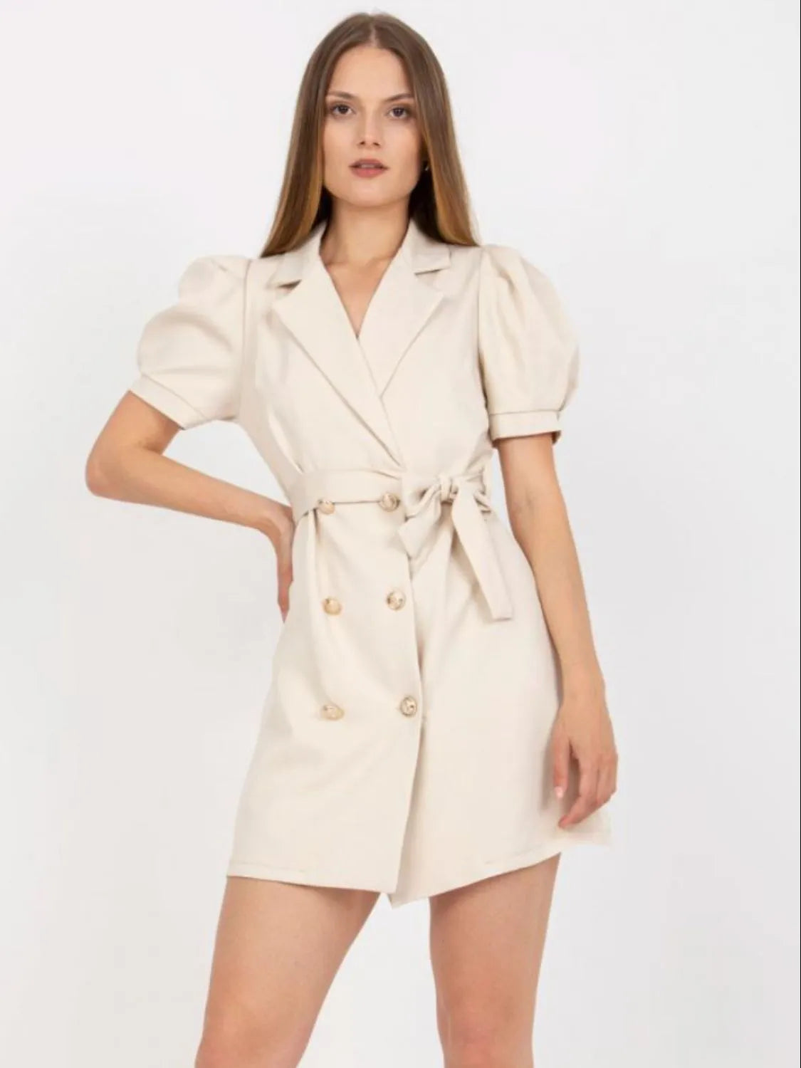 Tie-Waist Short Sleeve Blazer Dress