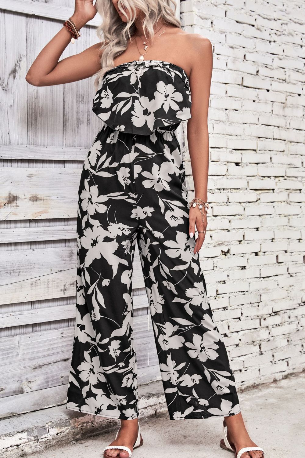Strapless Floral Wide Leg Jumpsuit