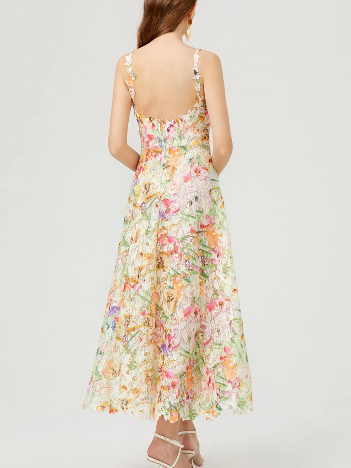 Floral Lace V-Neck Midi Dress