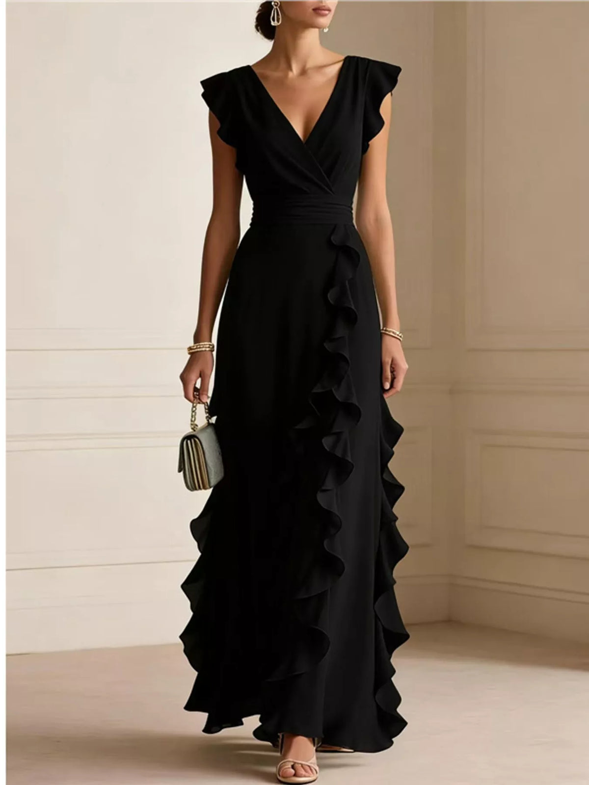 Ruffled Surplice Maxi Dress