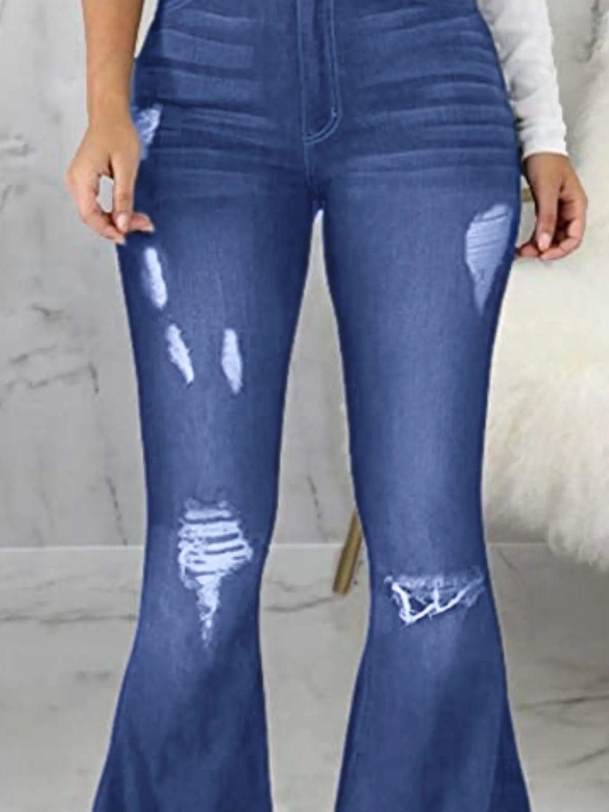 Distressed Raw Hem Flare Jeans