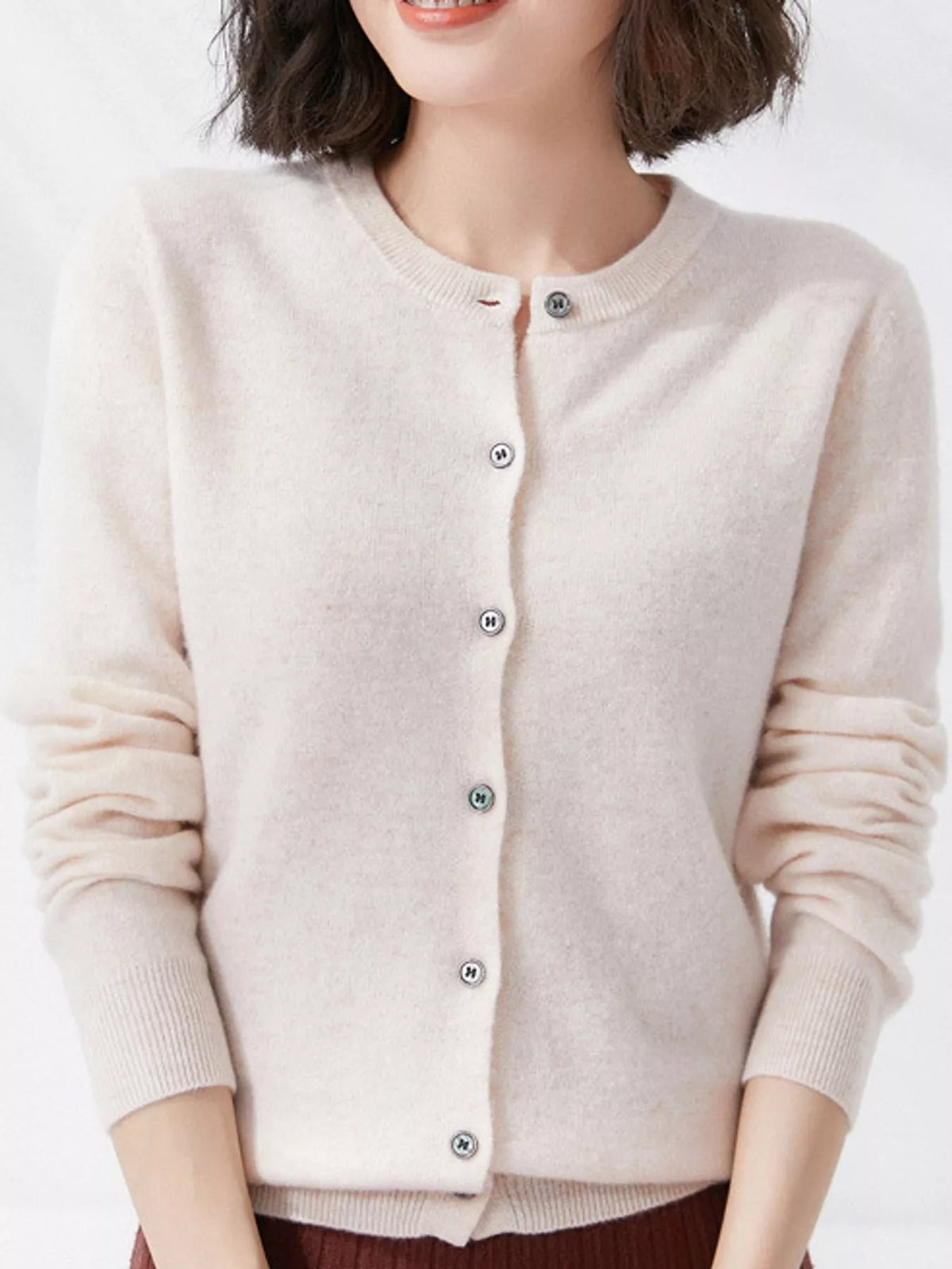 Crew Neck Button-Down Cardigan