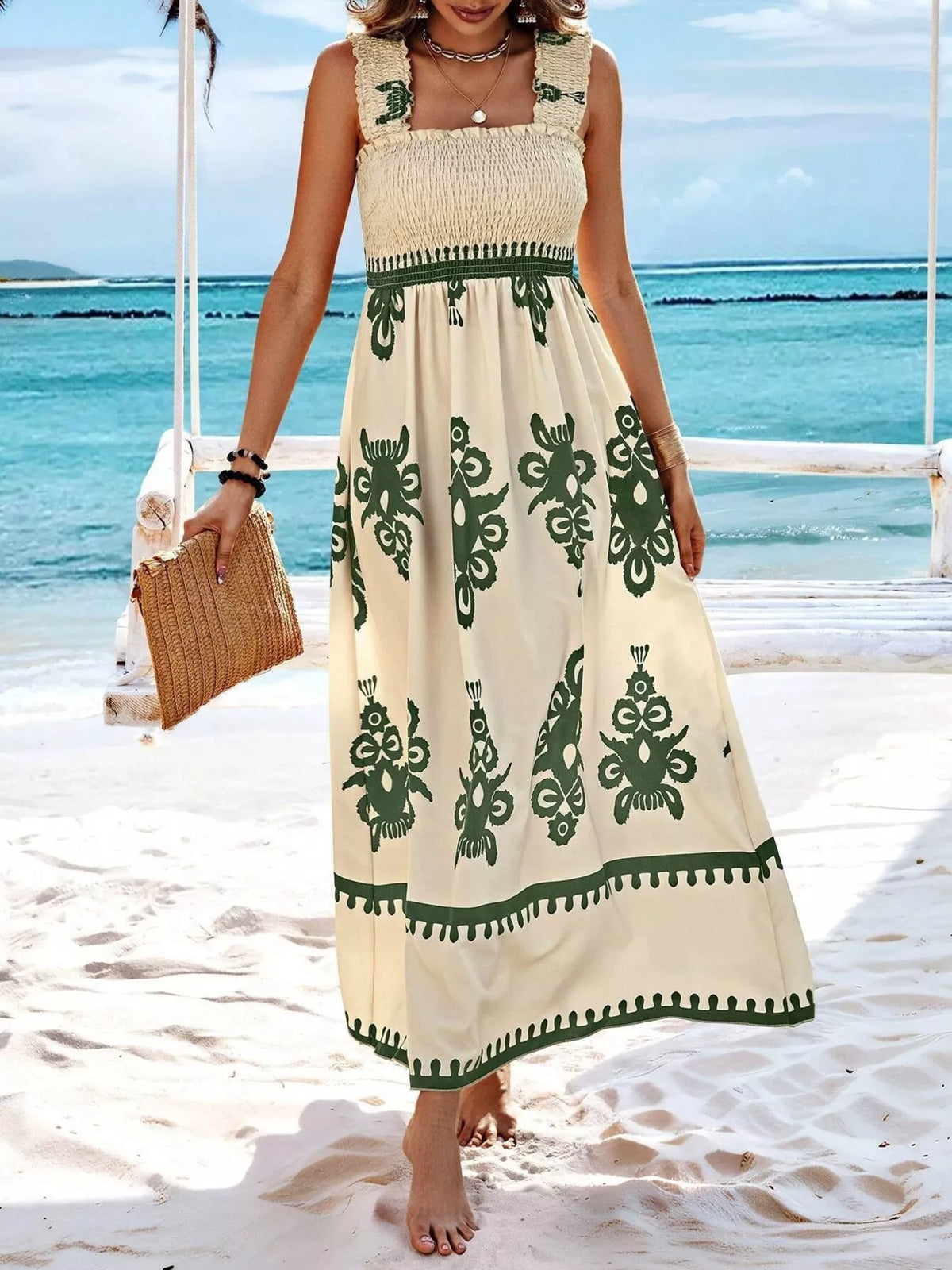 Smocked Square Neck Maxi Dress
