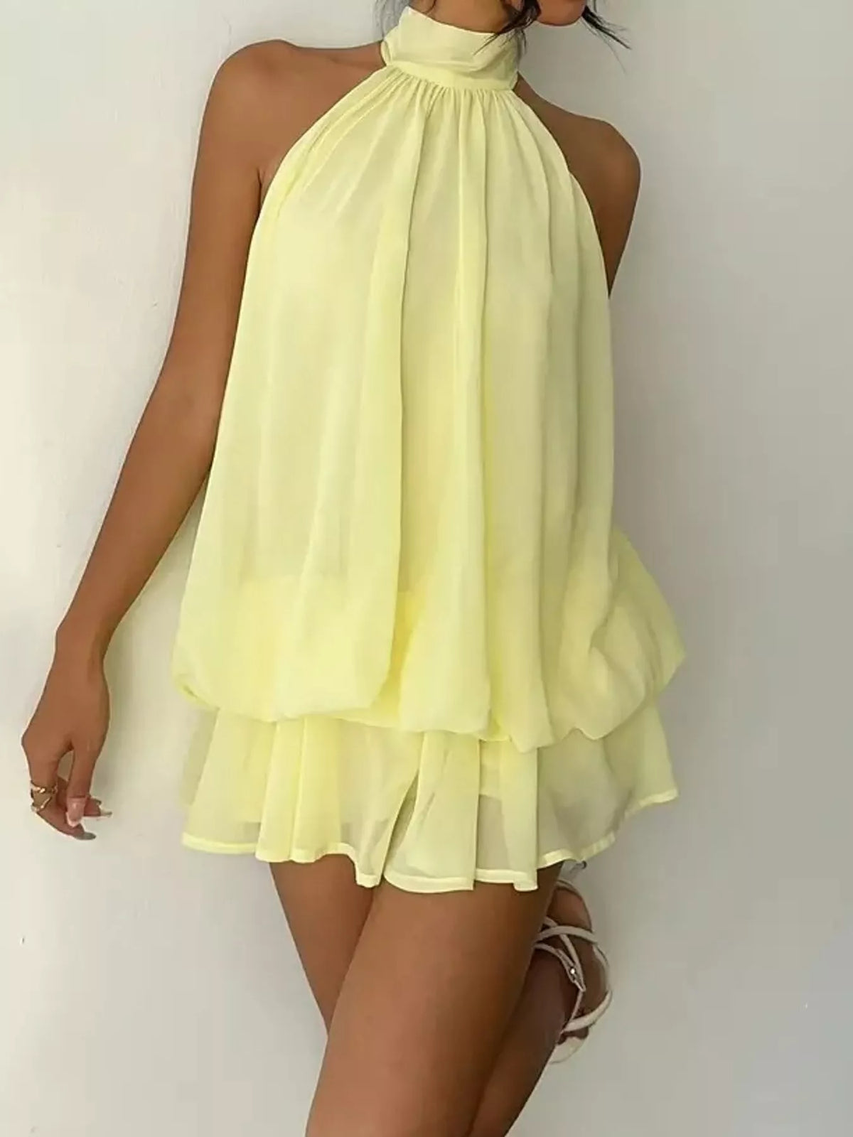 Tied Halter Chiffon Mini Dress