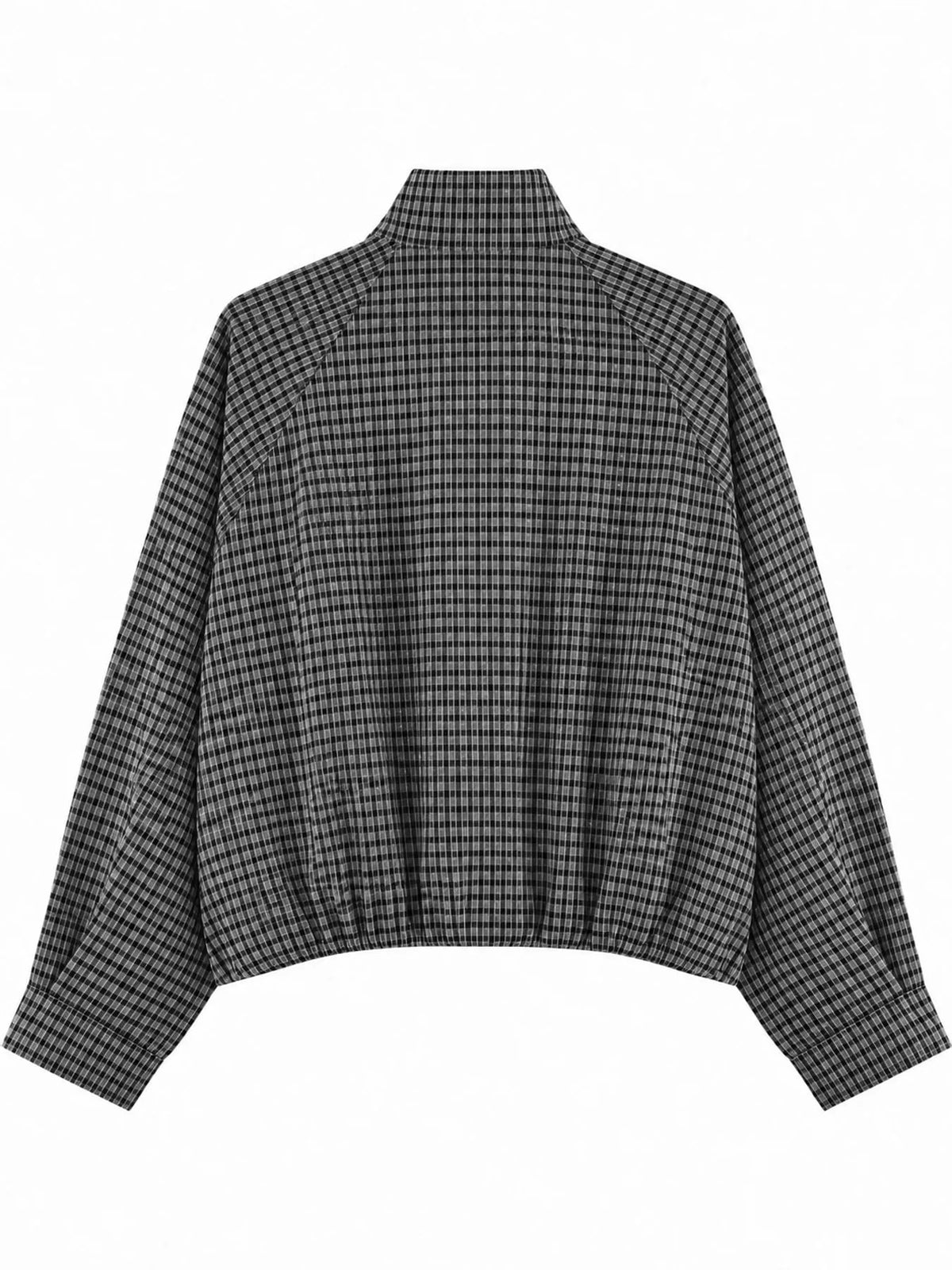 Plaid Stand-Collar Cropped Jacket