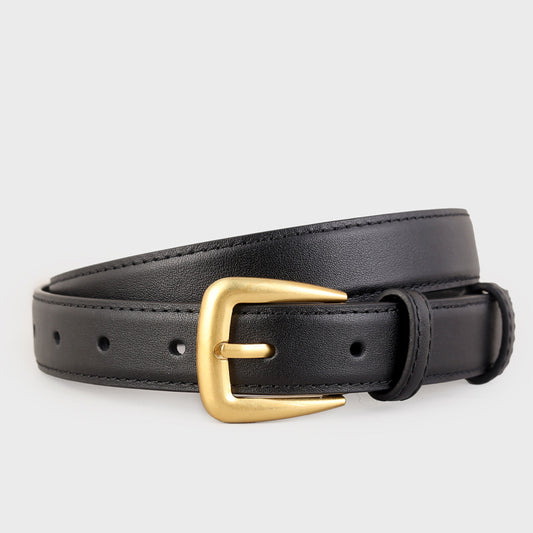 Ilussa Skinny Leather Belt with Golden Buckle — Olive
