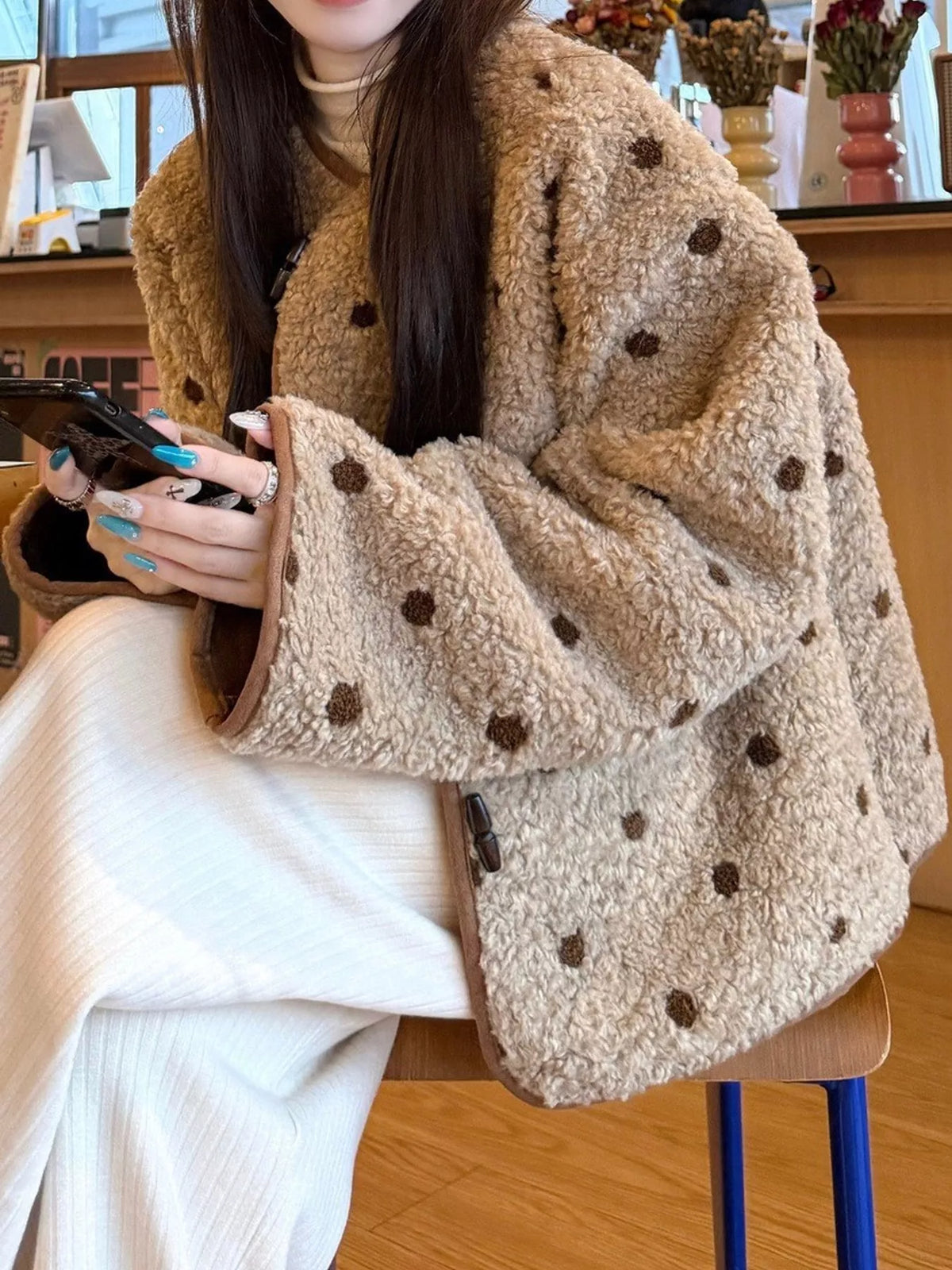 Polka Dot Toggle Jacket in Brown in Brown-Reversible Jacket