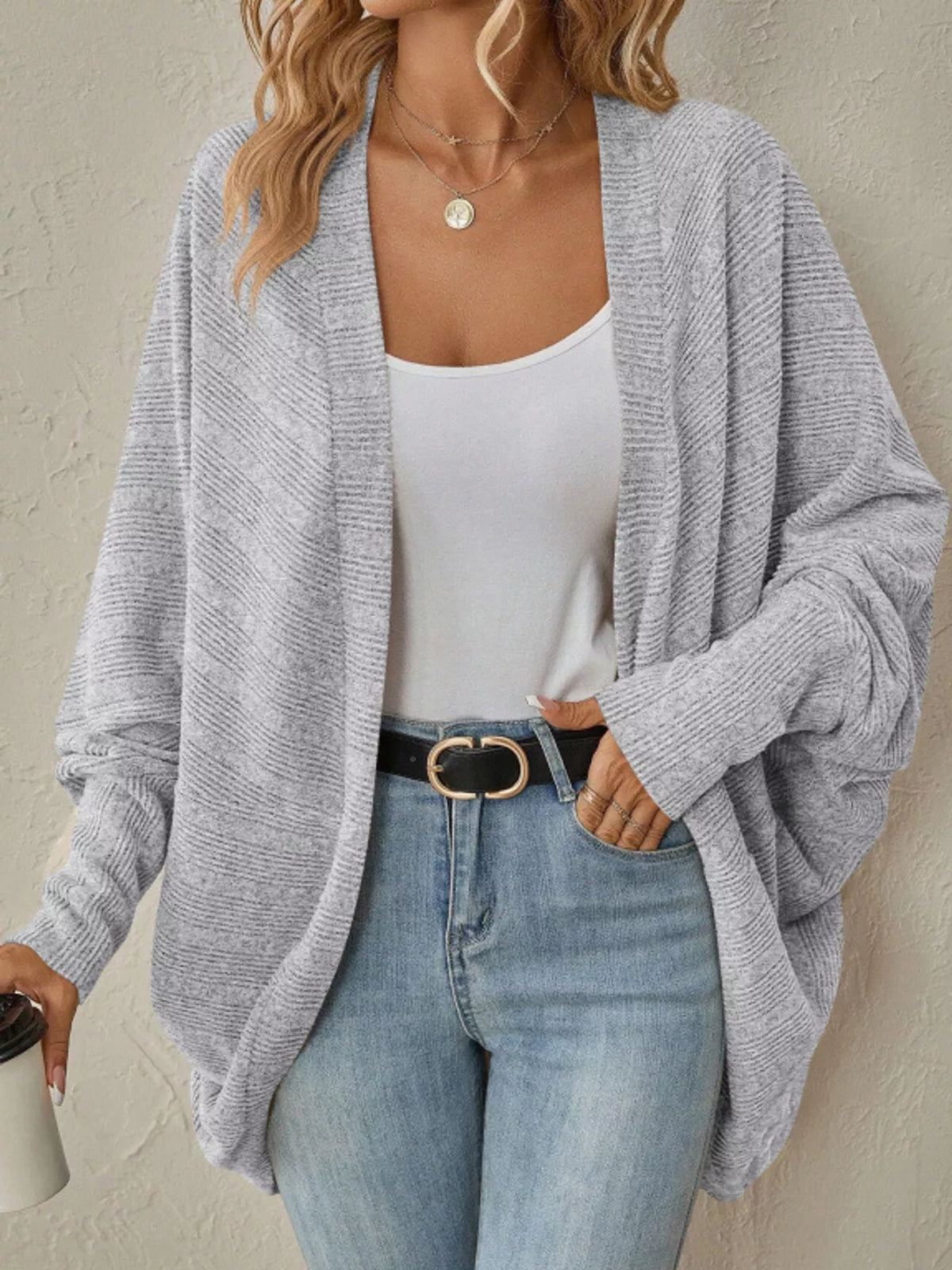Open-Front Batwing Sleeve Cardigan