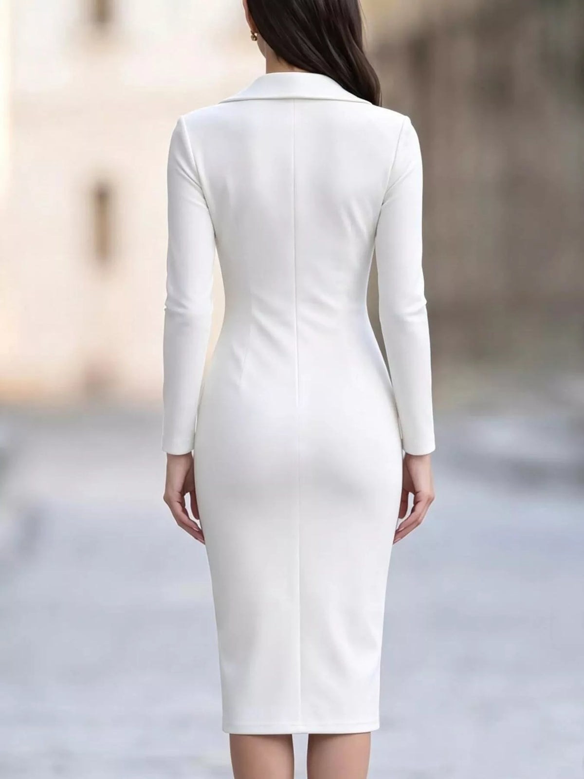 Asymmetric Lapel Bodycon Midi Dress