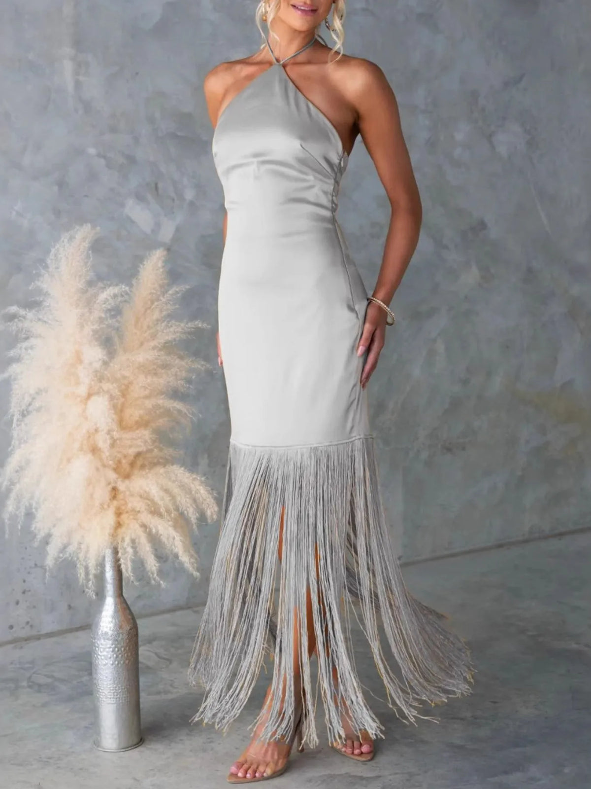 Fringe Halter Neck Dress