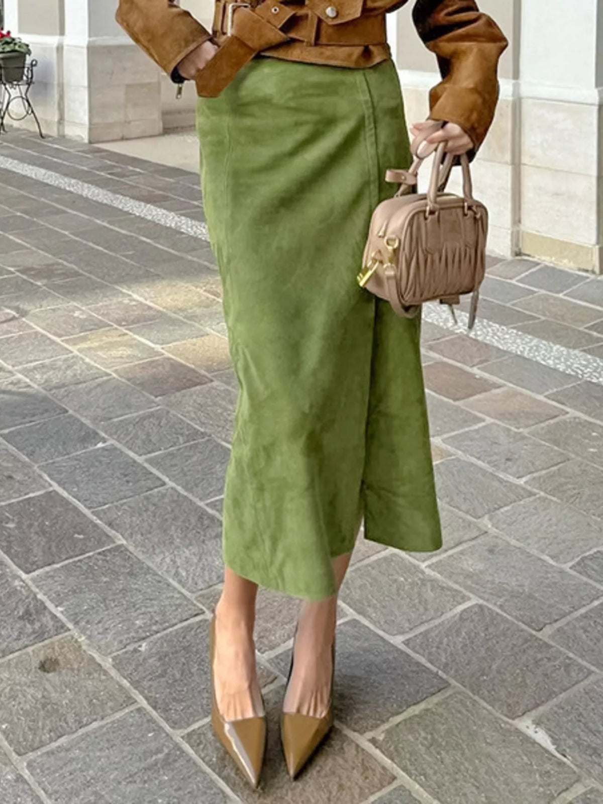 Slit Midi Skirt in Matcha Green