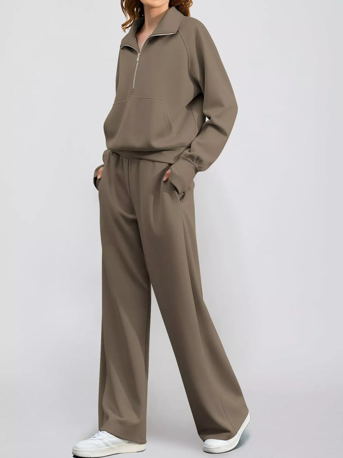 Half-Zip Sweatshirt and Wide-Leg Pants Set